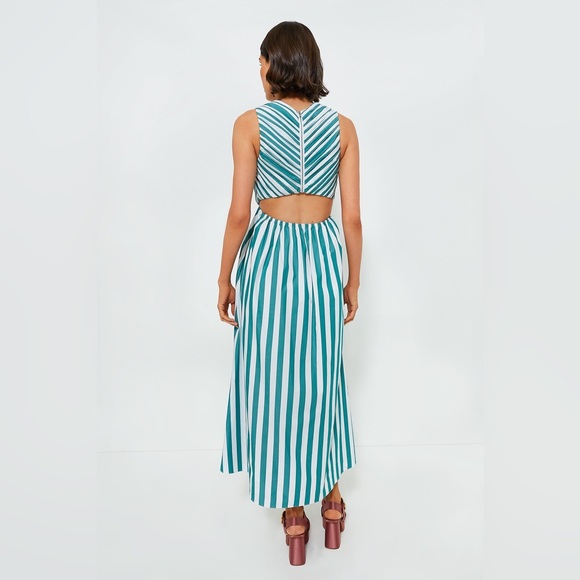 NWT Hunter Bell Midi Dress Emerald Stripe Kathleen Dress Cutout Back Size 6 - Picture 2 of 13